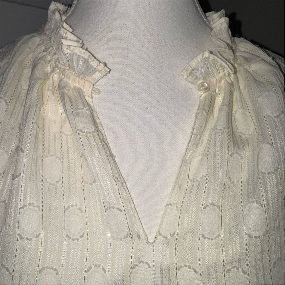 Joie Women's Ivory and Gold Ruffle Blouse M Long Balloon Sleeve Party Christmas - Picture 5 of 17